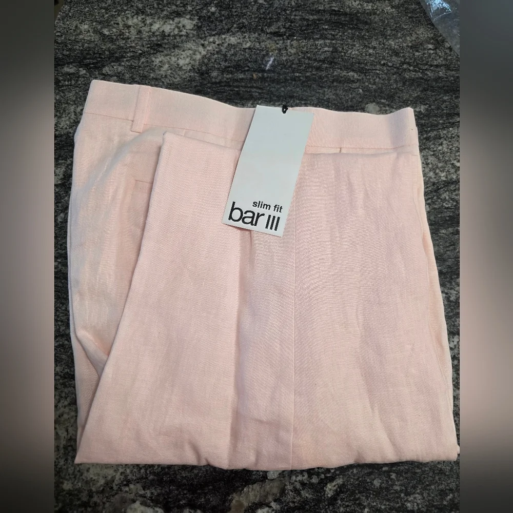 Bar III Mens 100% Linen Men's Slim-Fit Pants Pink  Sz 32Wx34L NWT